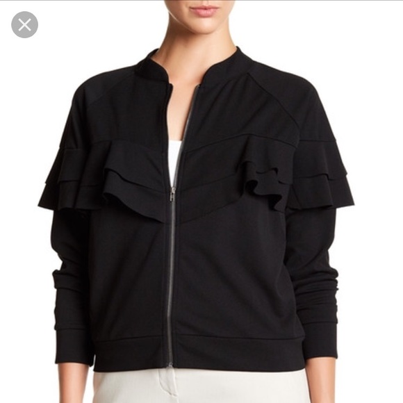 black ruffle bomber jacket